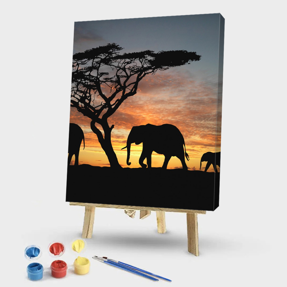 

40x50cm - Paint By Numbers Sunset Elephant, 501 Original