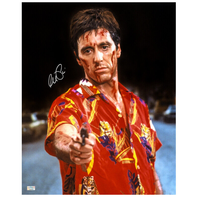 Al Pacino Autographed Scarface Tony Montana Taking Aim 16x20 Photo Poster painting