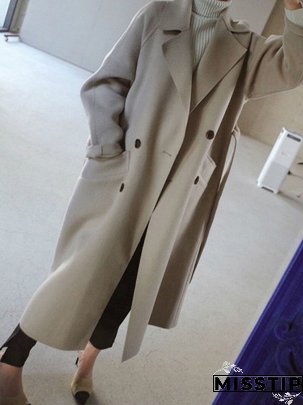 Autumn And Winter Fashion Women Temperament Coat Loose Long Oversize Trench Coat Wool Blend Coat