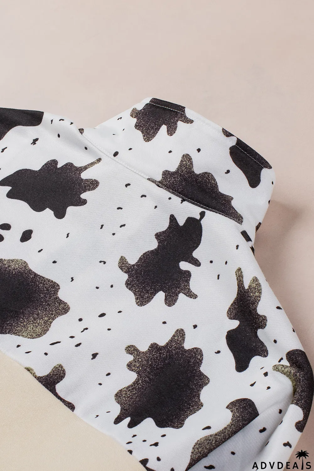 Cow Print Color Block Zip-Up Pullover Sweatshirt