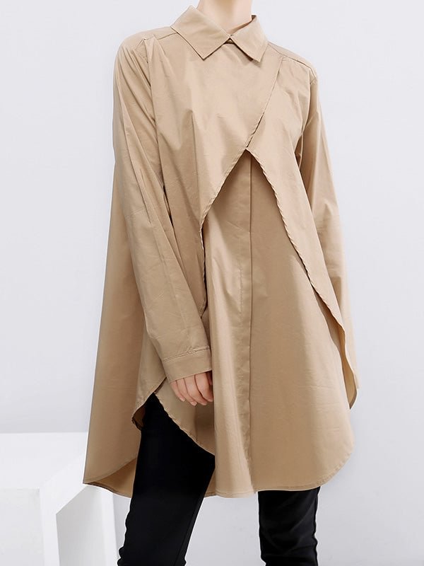 Loose Cropped Solid Color Lapel Shirt