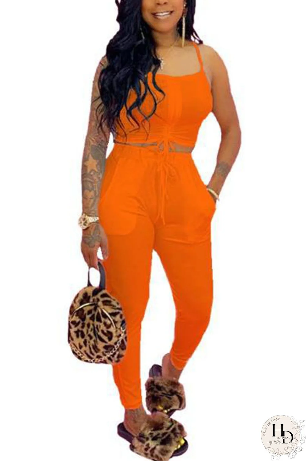 Yellow Cotton Fashion Casual Solid Two Piece Suits pencil Sleeveless Two Pieces