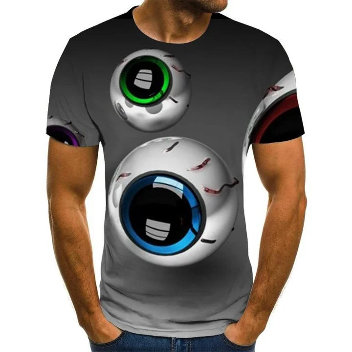 3D Eyeball Pattern Summer Short Sleeve Tops Men's T-Shirts at Hiphopee