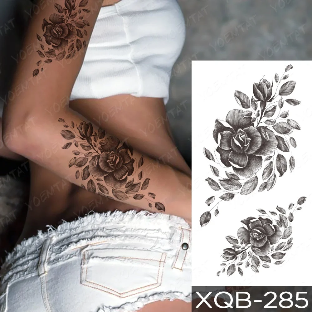 Waterproof Temporary Tattoo Sticker Orchid Flower Tattoos Peony Lotus Lines Painted Rose Body Art Arm Fake Sleeve Tatoo Women