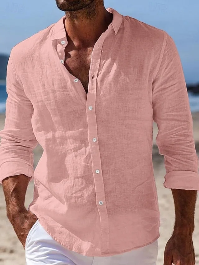 Men's Summer Linen Shirt Beachwear 
