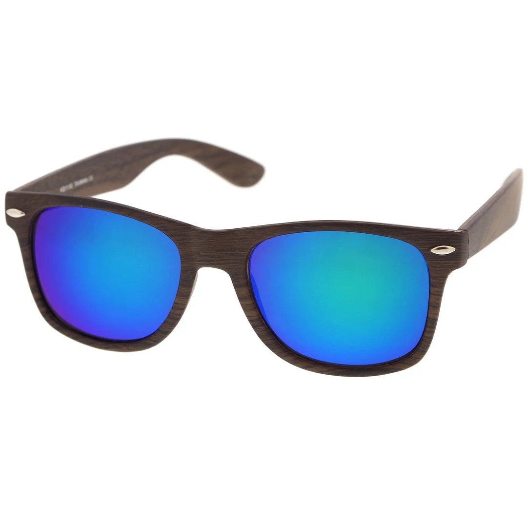 Classic Wood Printed Colored Mirror Square Lens Horn Rimmed glasses 54mm