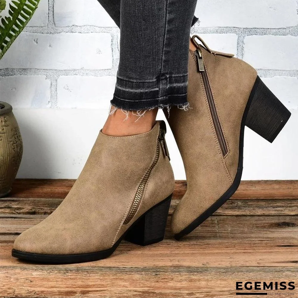 Side Zipper Chunky Heel Ankle Retro Boots | EGEMISS