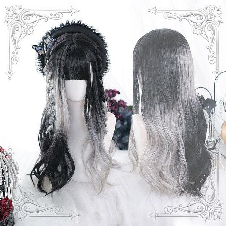 Irregular Black Grey Gradient Long Curly Wig SP16461