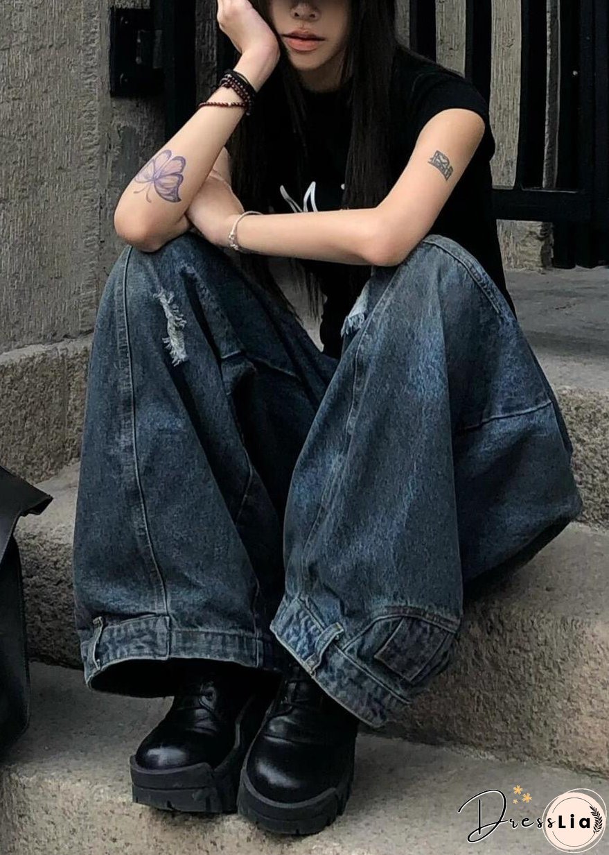 New Blue Hole High Waist Denim Pants Summer