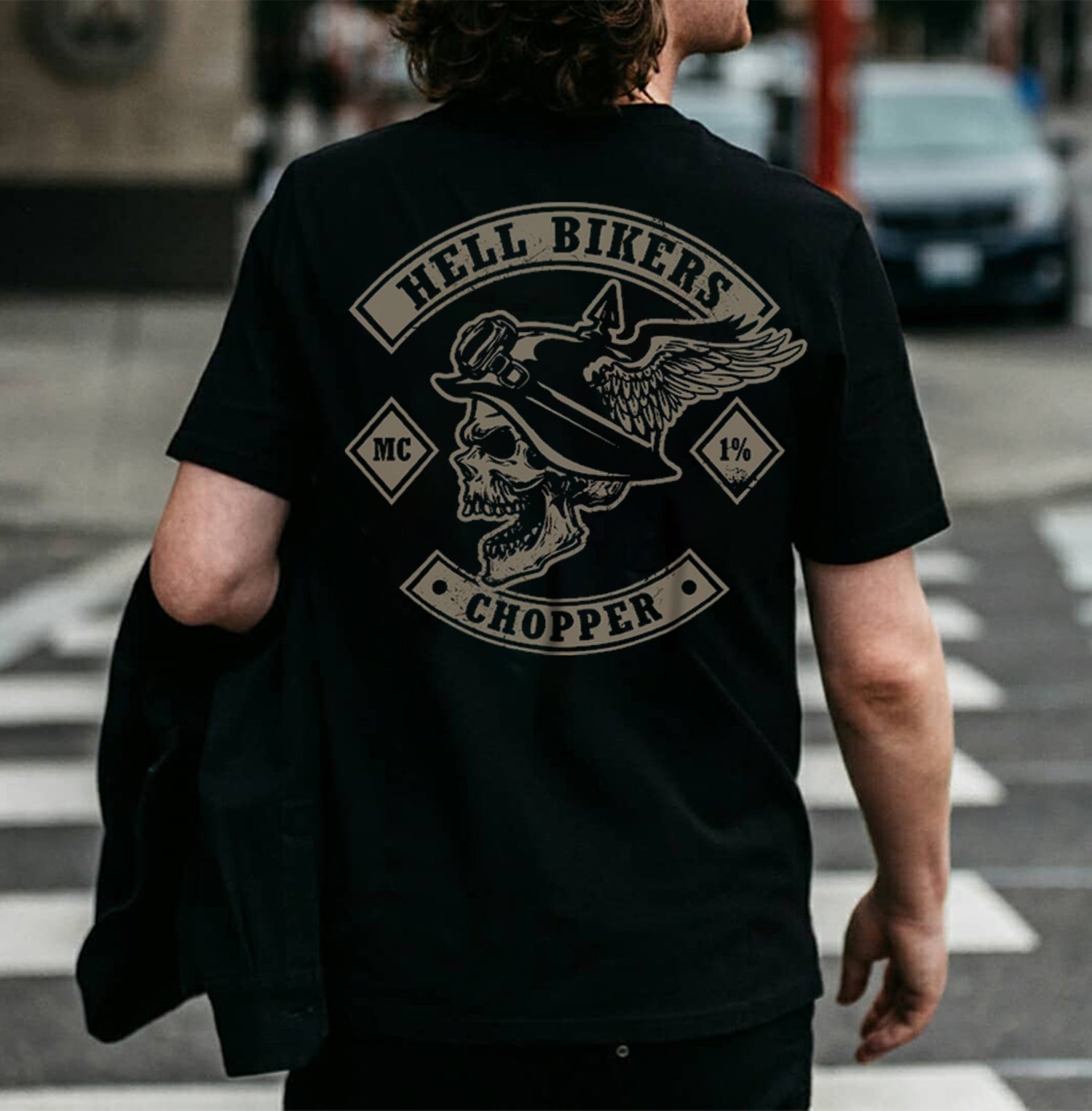 MOTOSUNNY Vintage Hell Bikers Chopper Black Print T-shirt