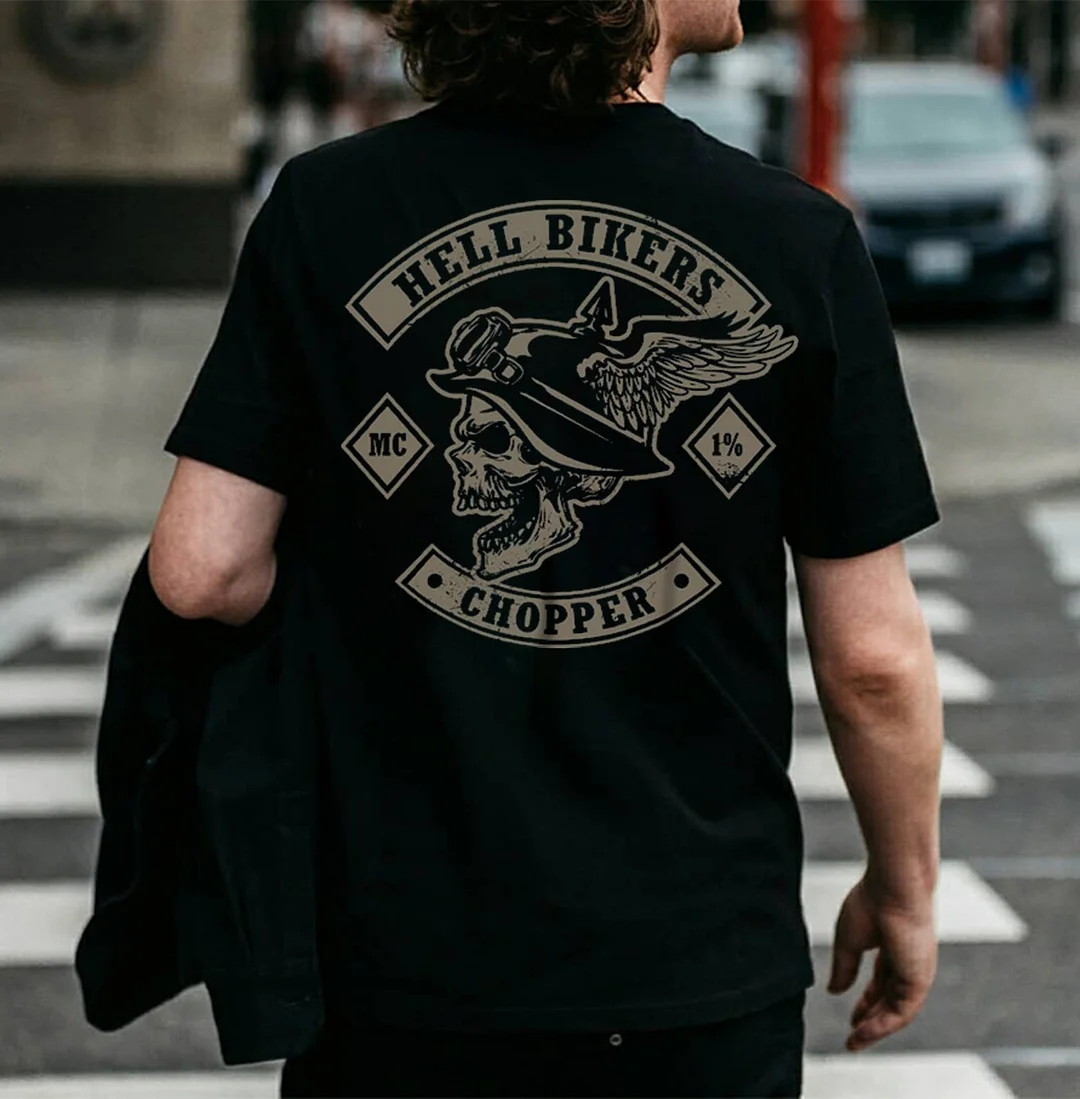 Vintage Hell Bikers Chopper Black Print T-shirt