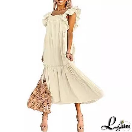 Square Collar Off-the-Shoulder Pleated Dress for Women