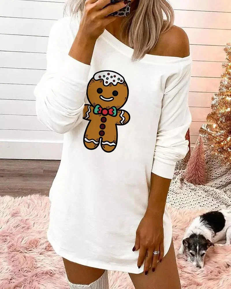 Women's Christmas Gingerbread Man Print Dress