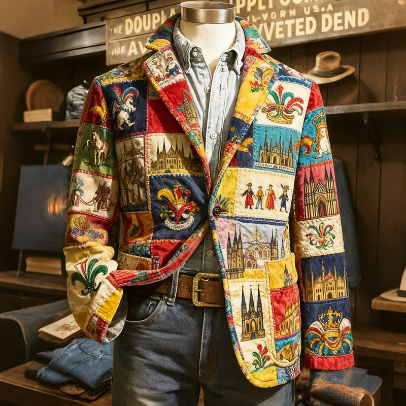 Men's Carnival Scene Printed Casual Blazer elevenforest