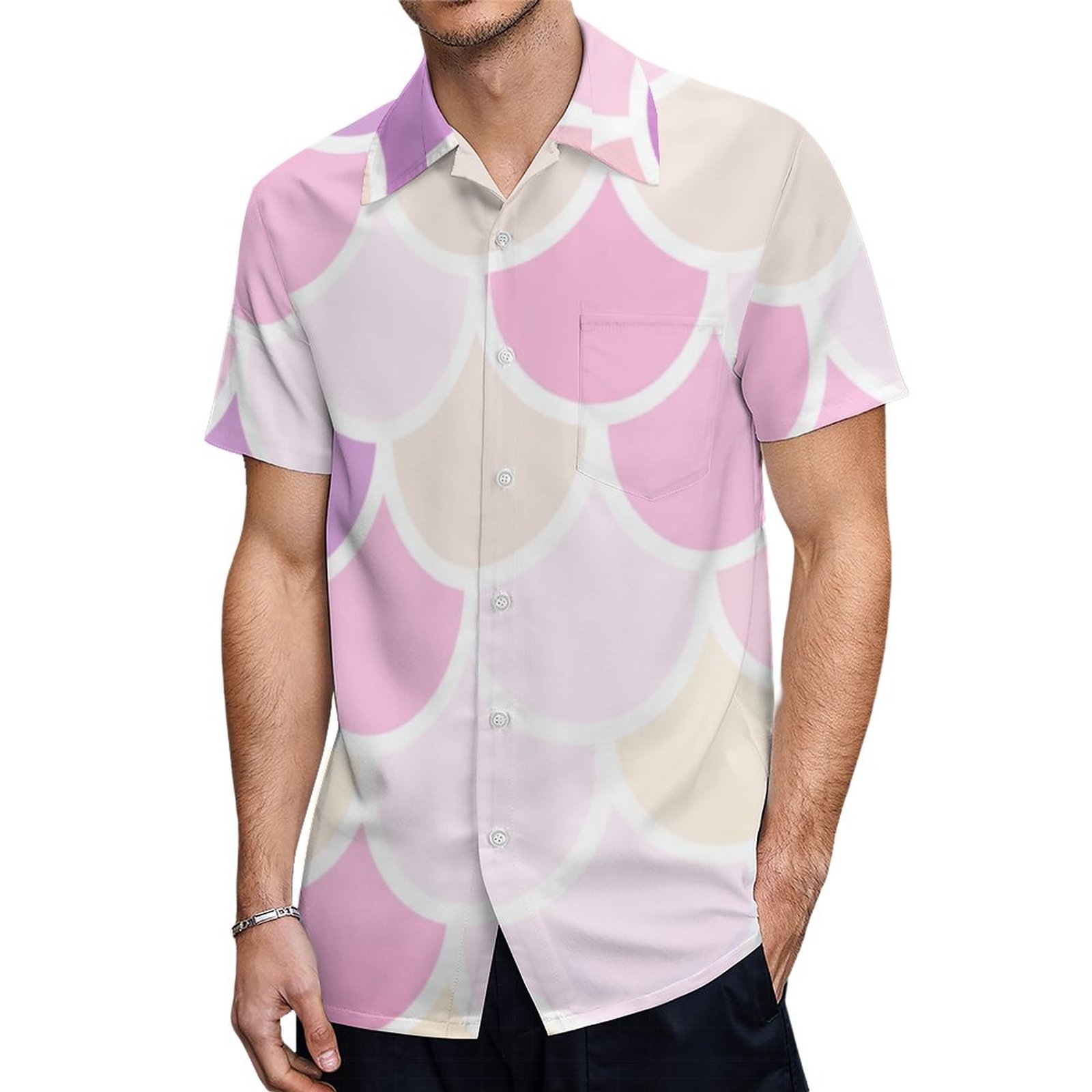 Modern Colorful Pink Mermaid Scales Pattern Hawaiian Shirt Mens Button Down Tropical Hawaii Beach Shirts