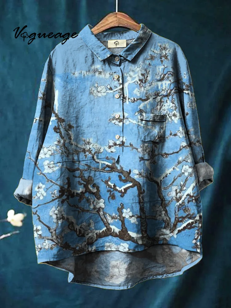 Ink  Snow Plum Blossoms In  Cotton And Linen Shirt