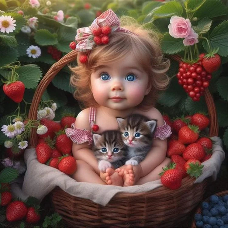 Cute Child With Fruit Basket 40*40CM (Canvas) Full Round Drill Diamond Painting gbfke