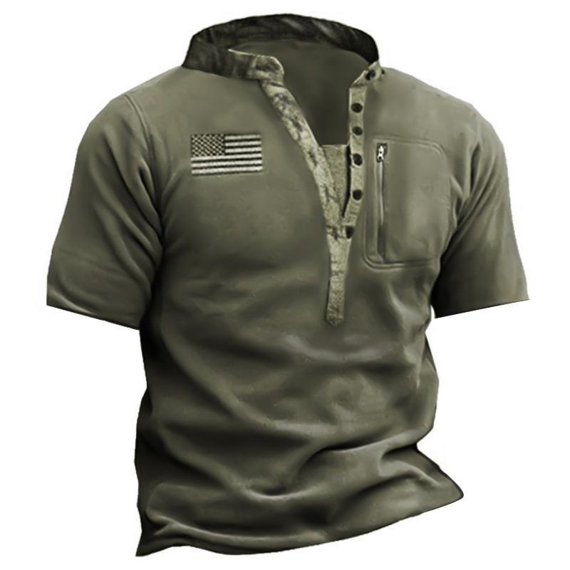 Men's Outdoor Henry Collar Tactical Short Sleeve T-Shirt