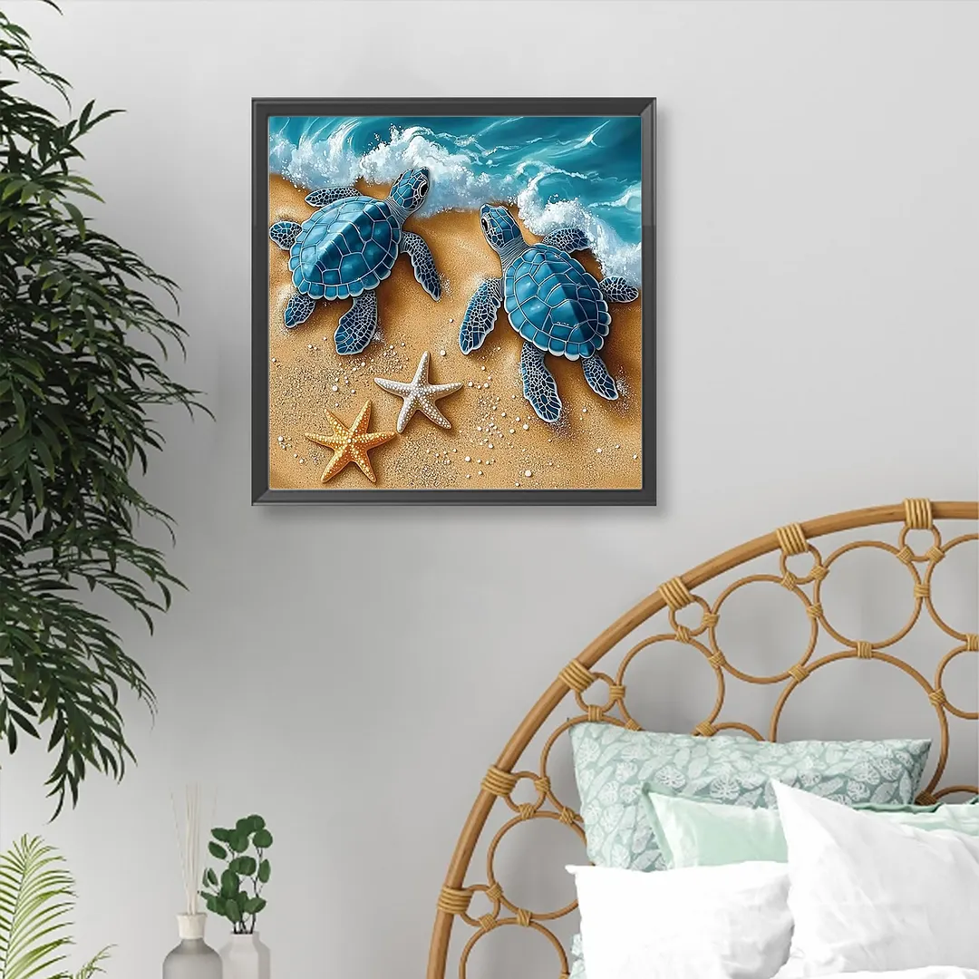 Beach Turtles Full DIY 5D Round Drill Diamond Painting Kits for Adults/Beginners Gift Idea Home Decor Diamond Dots Paintings Picture Arts Craft 30x30cm