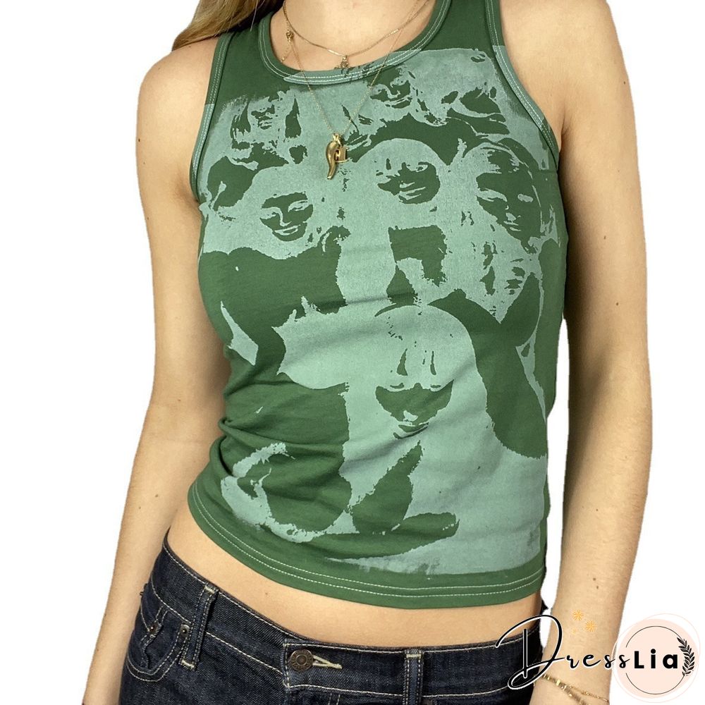 Vintage Girl Graphic Crop Tank Top