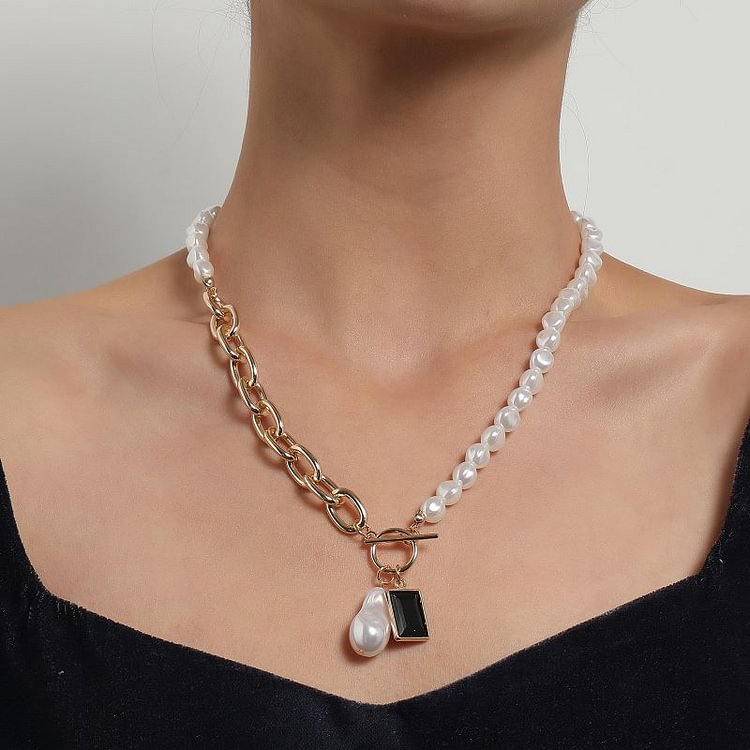 irregular Baroque Pearl Metal Chain Necklace