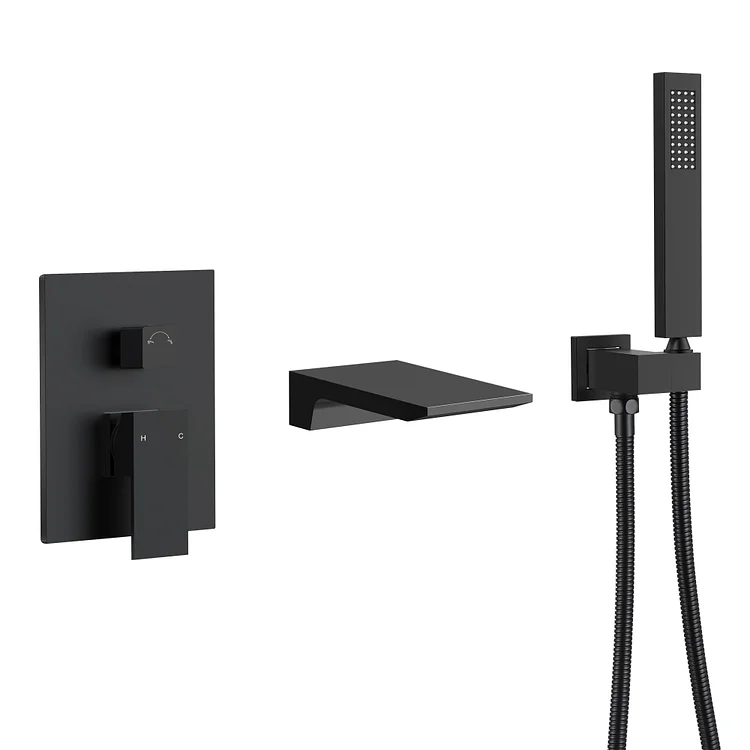 EVERSTEIN Waterfall Bathtub Faucet Set in Matte Black M6502BI-BL