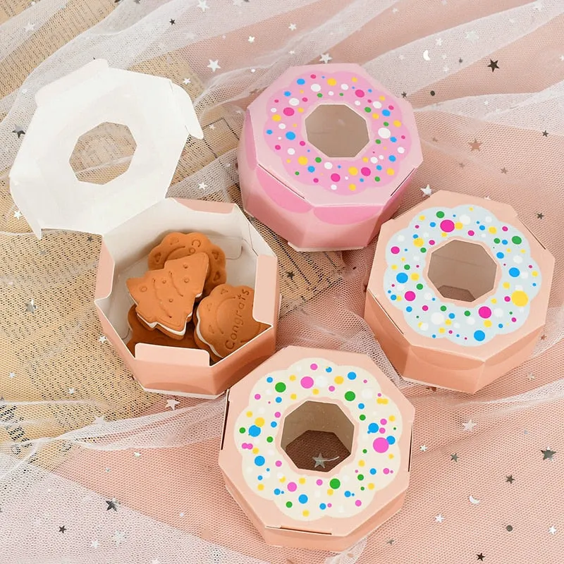 10pcs Donuts Paper Candy Chocolate Gift Box Sweet Bags Donut Theme Party Wedding Birthday Baby Shower Decoration Favors