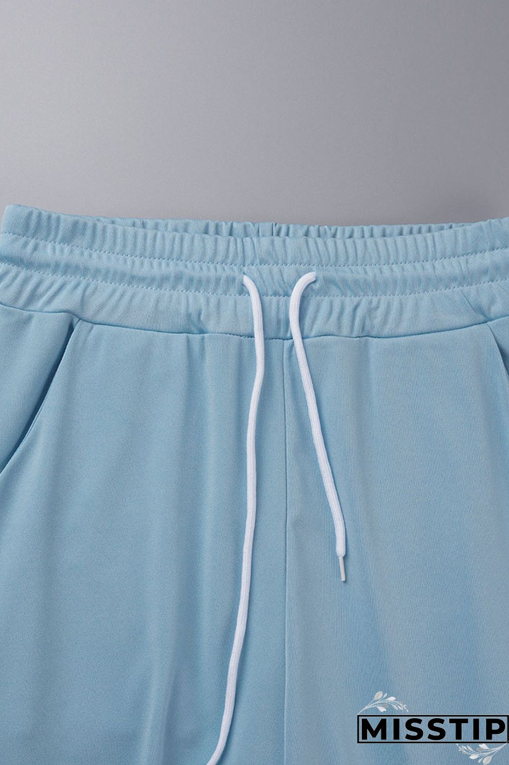 Blue Casual Solid Basic U Neck Long Sleeve Two Pieces