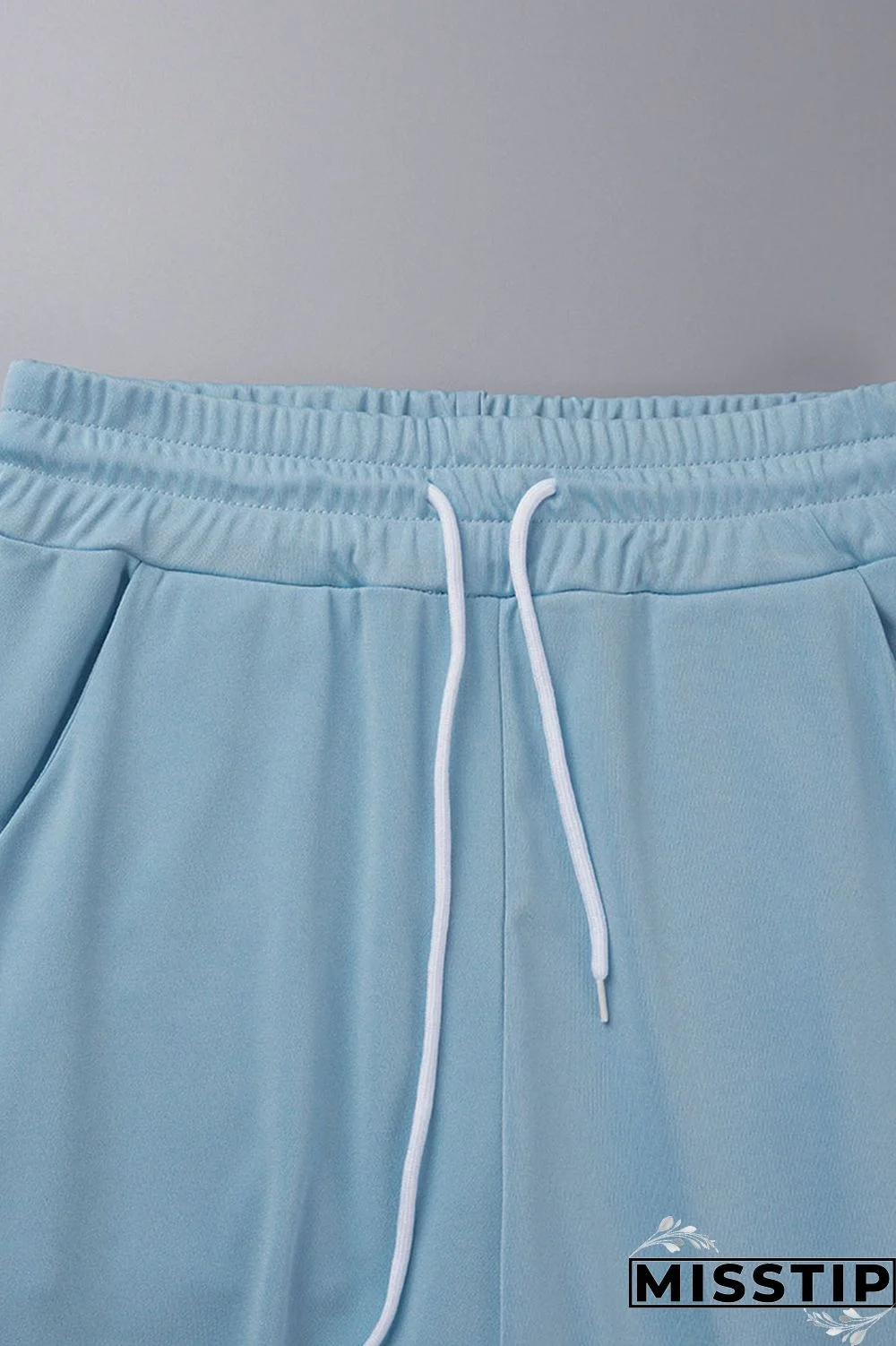 Blue Casual Solid Basic U Neck Long Sleeve Two Pieces