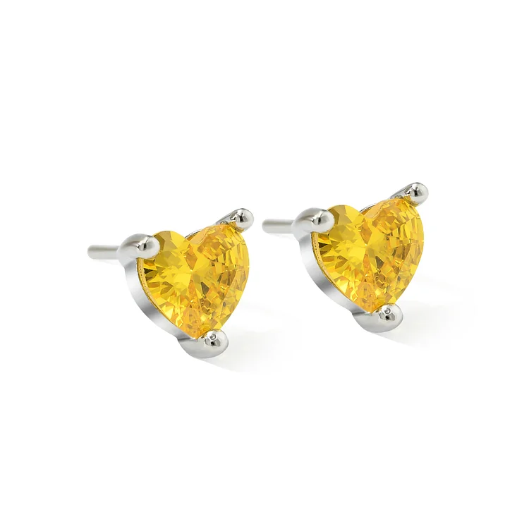 Pendientes elegantes con cristal amarillo en forma de corazón aretes