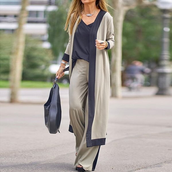 New Vintage Elegant Office Lady Three Piece Set Autumn Women V Neck Vest Tops Cardigan And Long Pants Suit Autumn Patchwork Outfits - Shop Trendy Women's Fashion | TeeYours