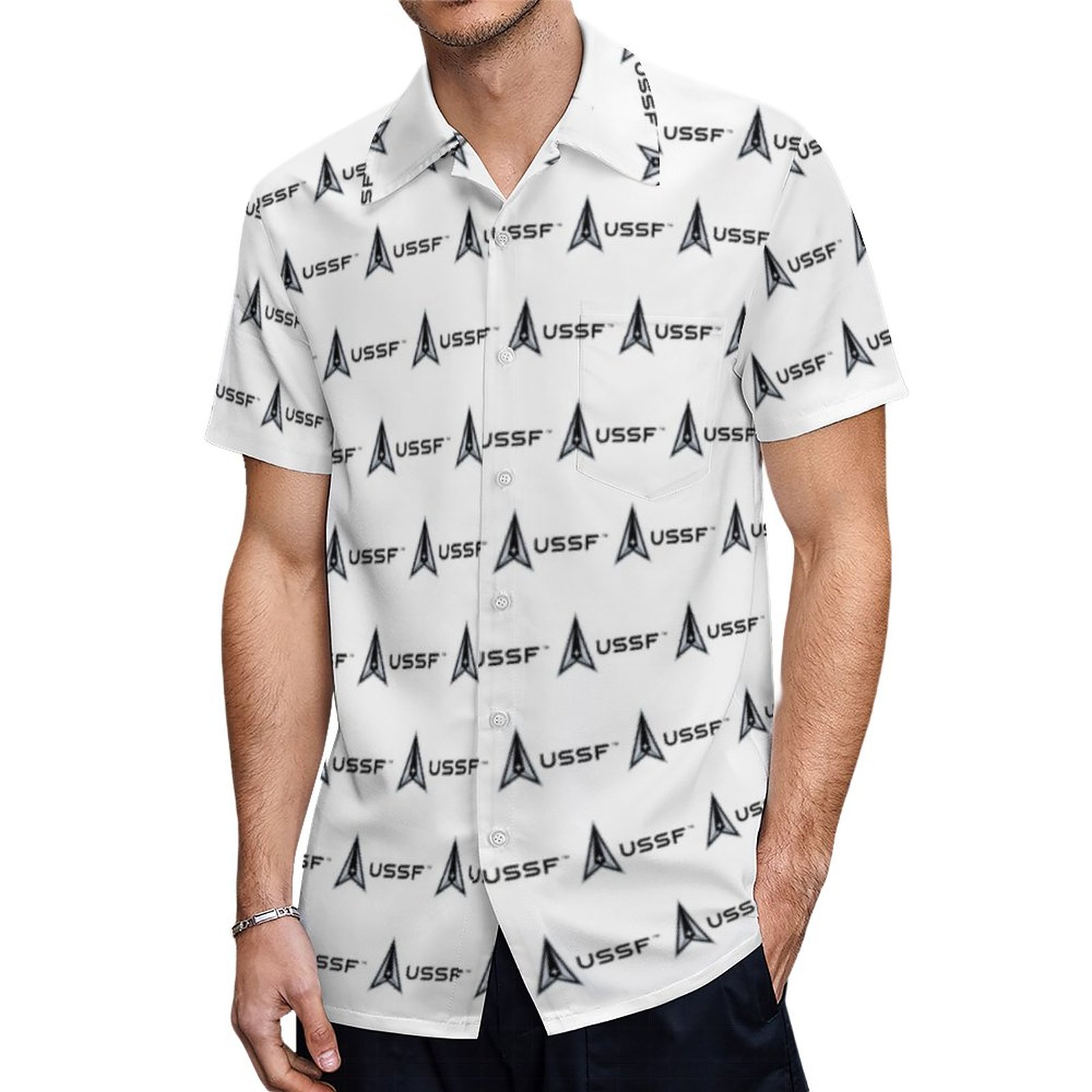 Ussf United States Space Force Hawaiian Shirt Mens Button Down Plus Size Tropical Hawaii Beach Shirts