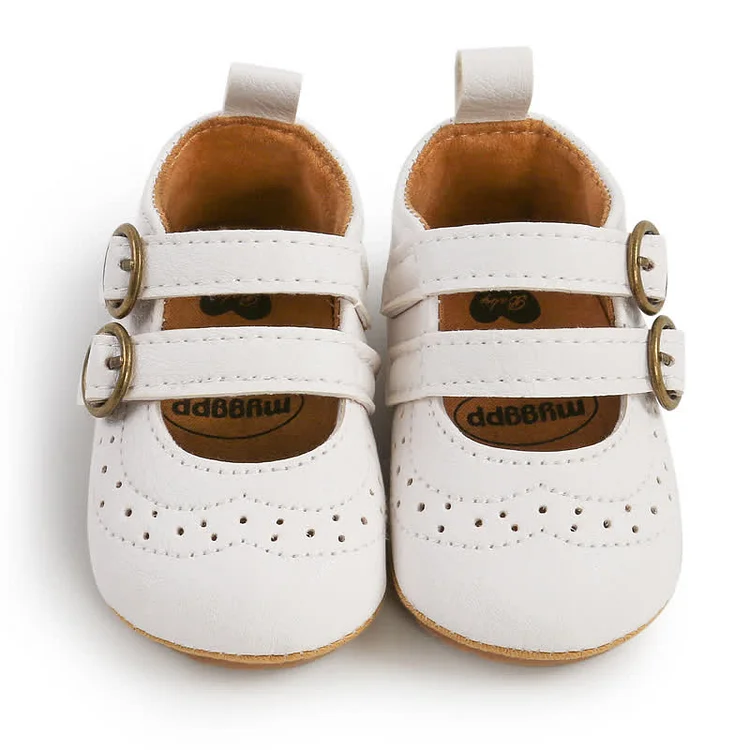 Baby Retro Double Buckle Leather Shoes