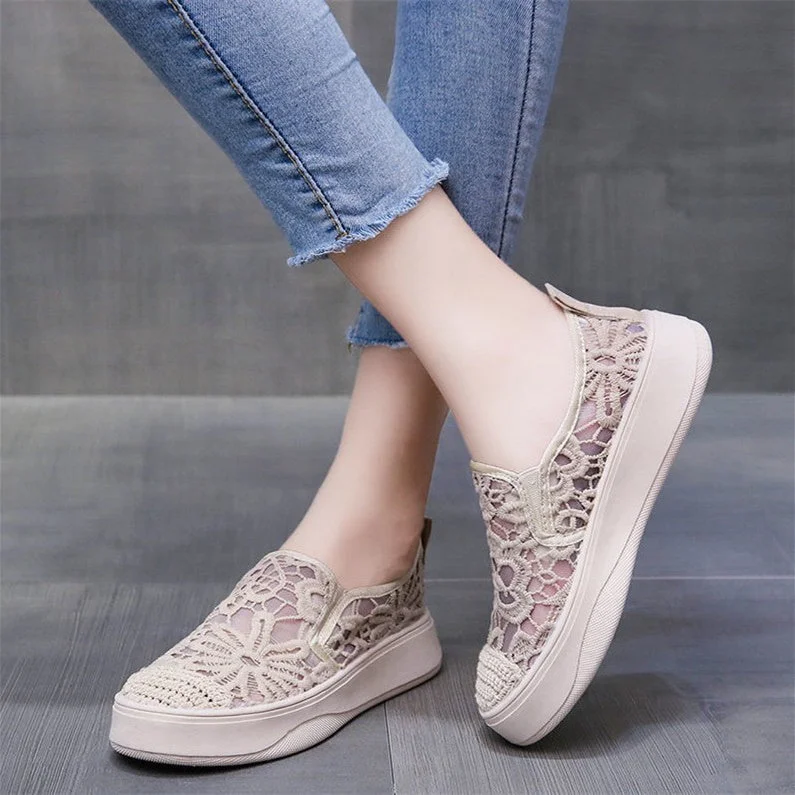 Women Floral Embroidery Breathable Sheer Mesh Sneakers Shoes