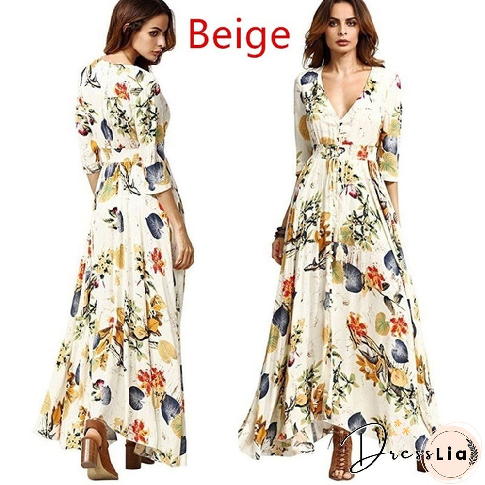 New Fashion Women's Dresses Dresses Women's Fashion Bohemian V-neck Print Large Swing Dress