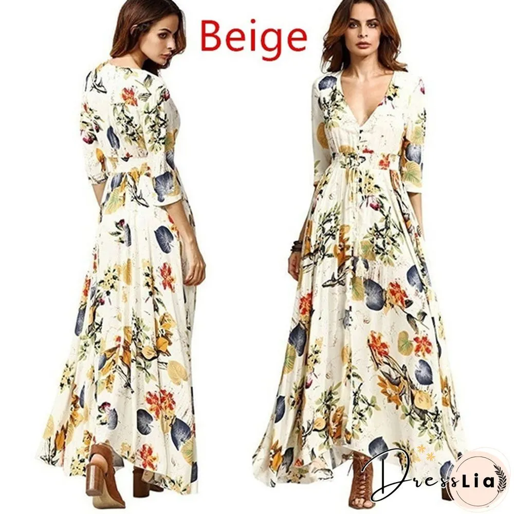 New Fashion Women's Dresses Dresses Women's Fashion Bohemian V-neck Print Large Swing Dress
