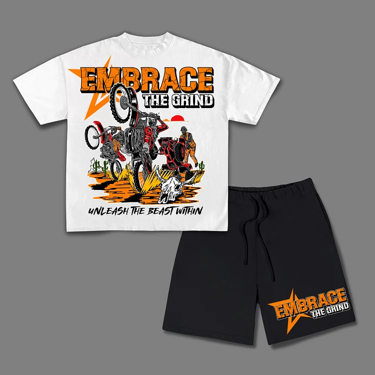 Vintage American Pattern - Embrace The Challenge Short Sleeve Tee & Shorts Two Piece Set SOPULA