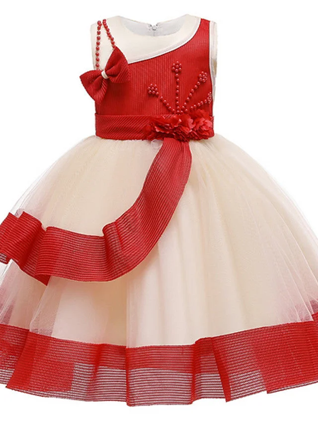 Hellodresses Ball Gown Sleeveless Jewel Neck Pageant Flower Girl Dress Polyester  With Beading  Appliques