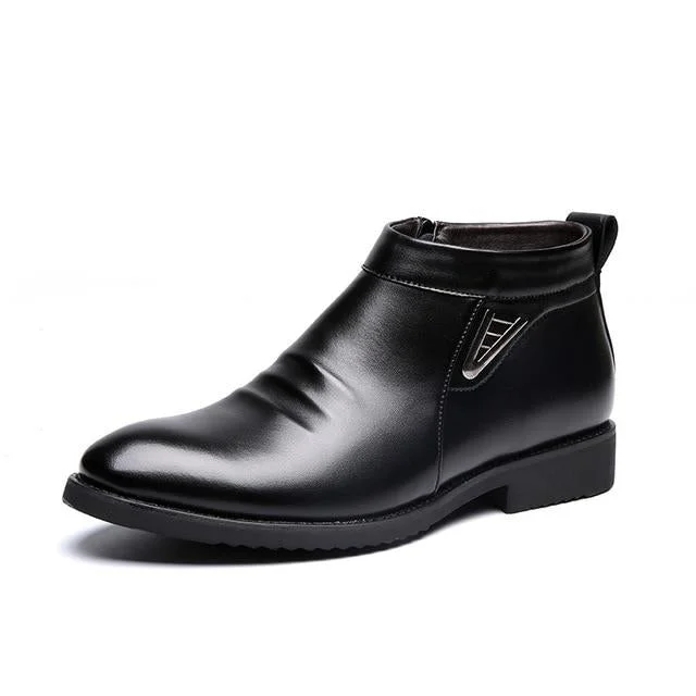 Winter Velvet Retro Men Boots Comfortable Zipper Brand Casual Shoes Split Leather Snow Boots Shoes
