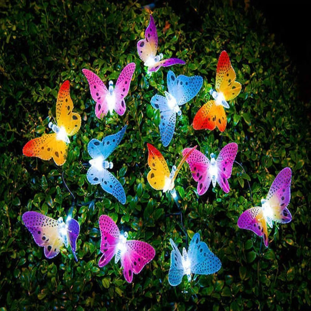12/20 Led Solar Powered Butterfly Fiber Optic Fairy String Lights Waterproof Christmas Outdoor Garden Holiday Decoration Lights