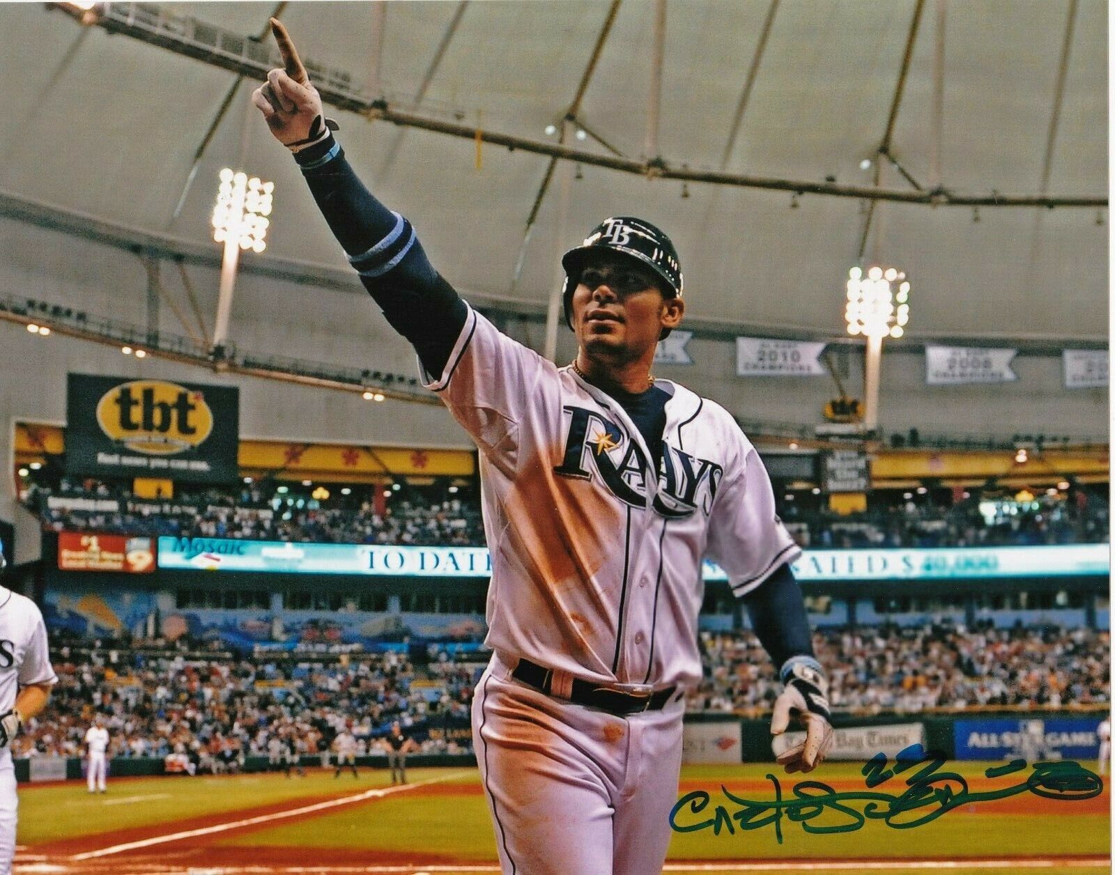 CARLOS PENA TAMPA RAYS ACTION SIGNED 8x10