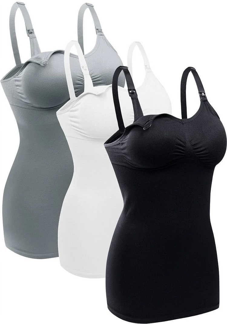 Womens Nursing Tank Tops for Breastfeeding Maternity Camisoles with Built in Bra Sleep Maternity Cami Bras Pack of 3