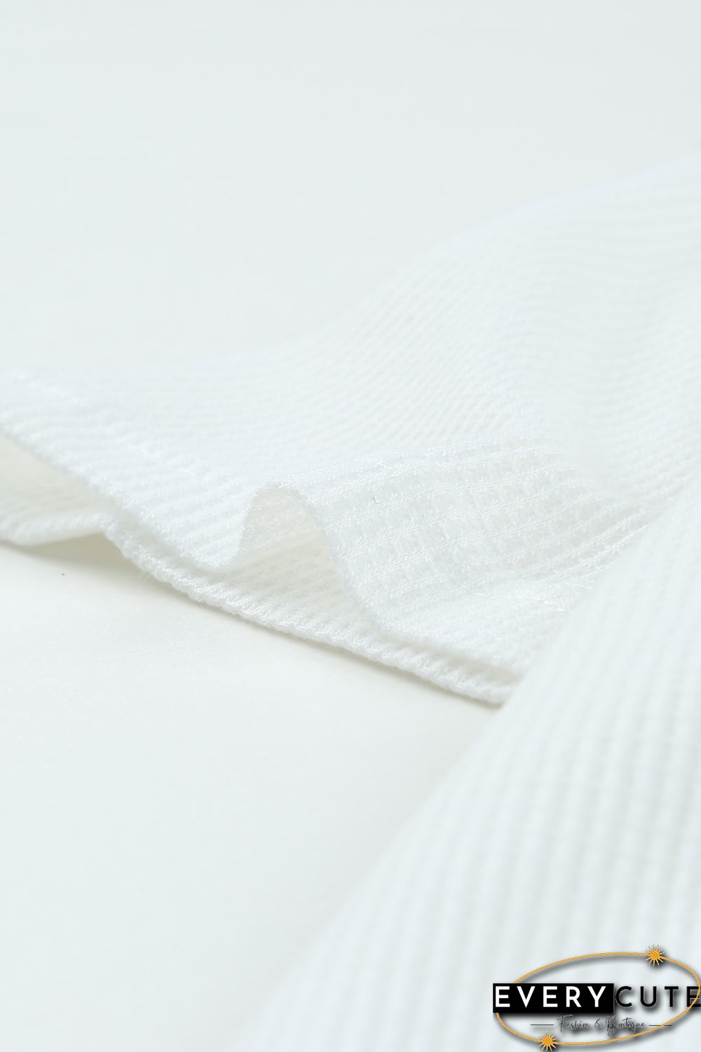 White Lace Crochet Waffle Knit Ruffled V Neck Top