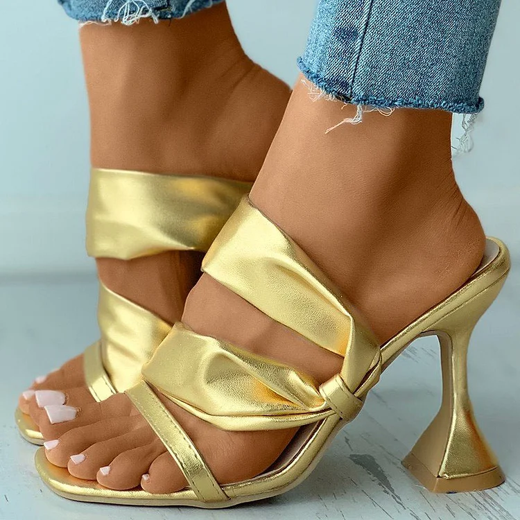 Gold Square Toe Stilettos Classic Party Mule Heels Vintage Sandals |FSJ Shoes