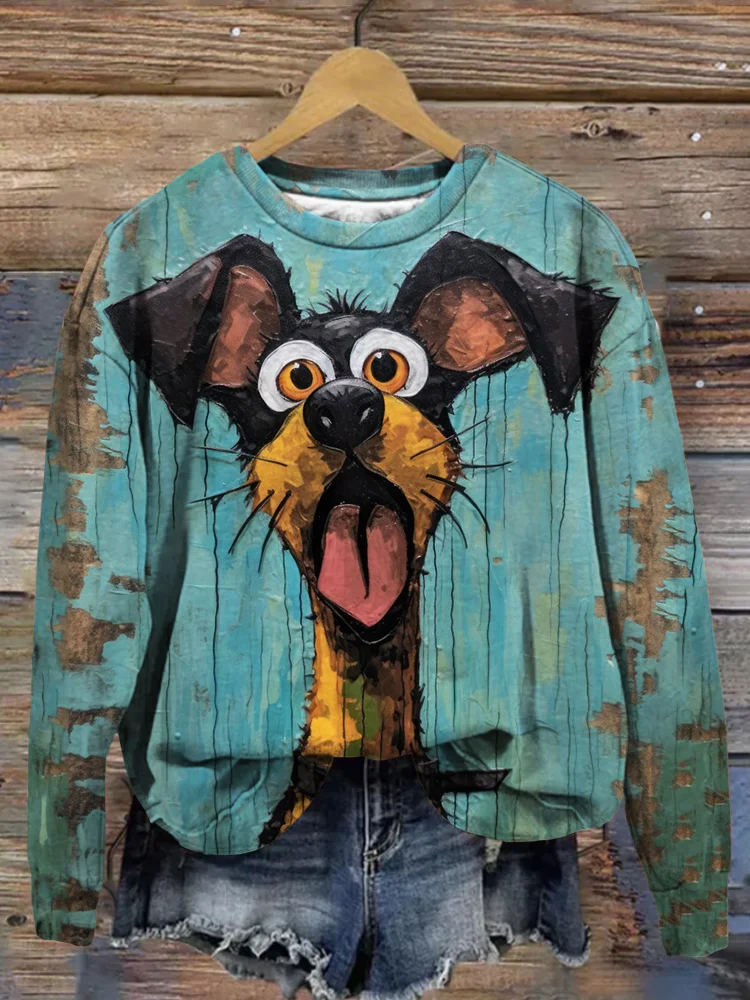 Funny Silly Dog Art Pattern Vintage Sweatshirt