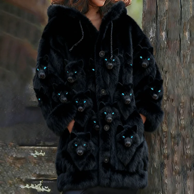 Women's Retro Viking Wolf Pattern Warm Cardigan