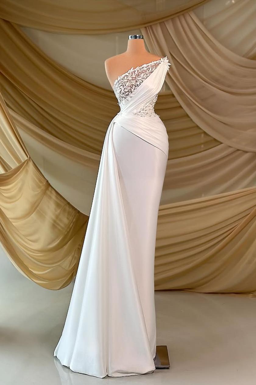 Lvs&Broner One Shoulder Sleeveless Long Prom Dress With Appliques Ruffles