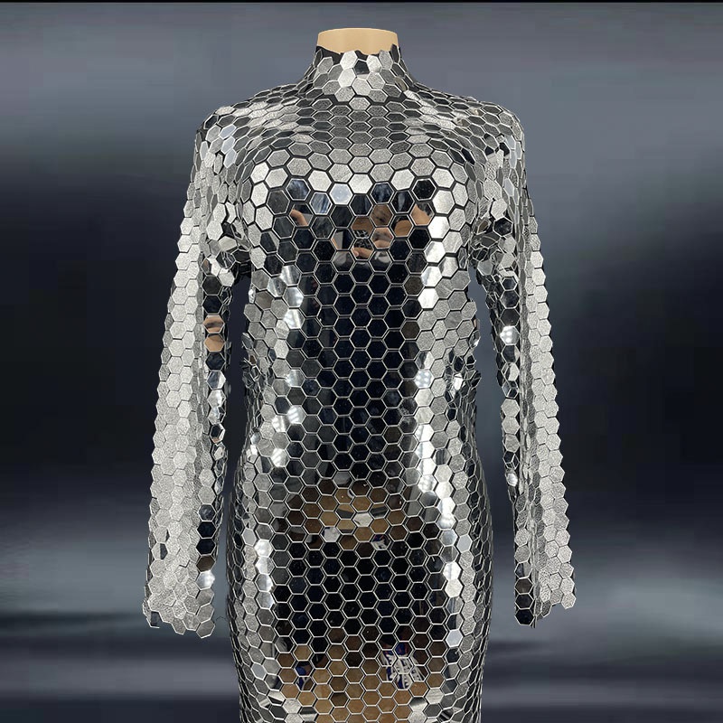 GOOSHOE Cocktail Dresses Mirrors Dinner Dresses Long Rhinestone Sequins Dresses Long Sleeve