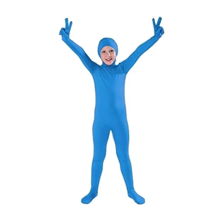 Kids Children Unisex Funny Jumpsuit Bodysuit Outfits Open Face Spandex Stretch Zentai Suit Carnival Costume 