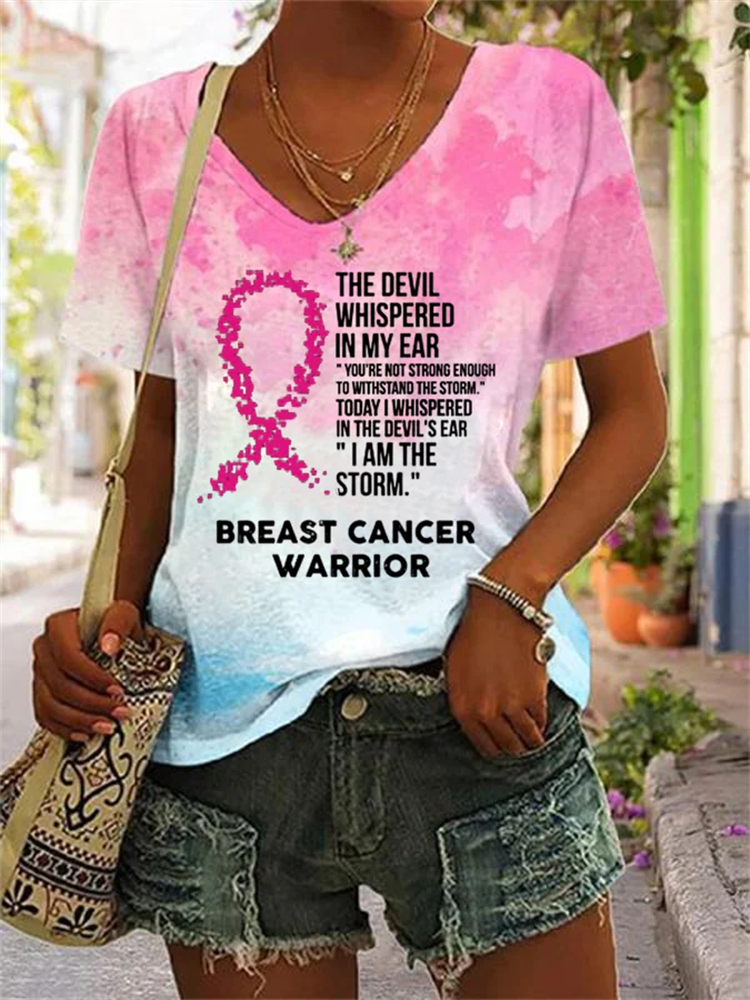 Comstylish Women's The Devil- Breast Cancer Awareness Support Ribbon Print Short Sleeve T-Shirt